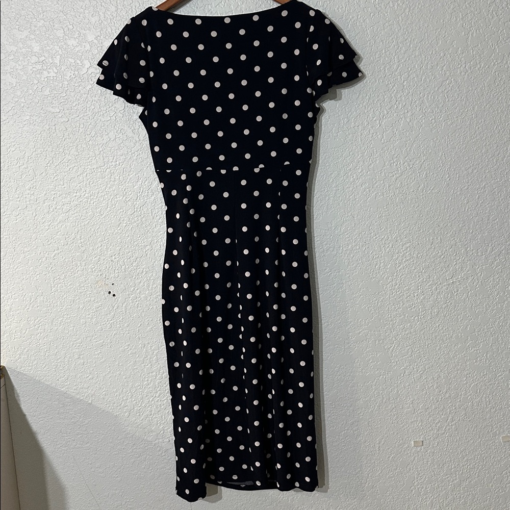 Lauren Ralph Lauren Polka‎ Dot Ruched Waist Ruffle Sleeves Stretch Size 4 - Picture 8 of 12
